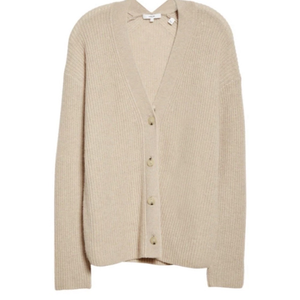 Vince Shaker Relaxed Wool‎ Blend Cardigan Tan Oatmeal Women's XXS Fisherman